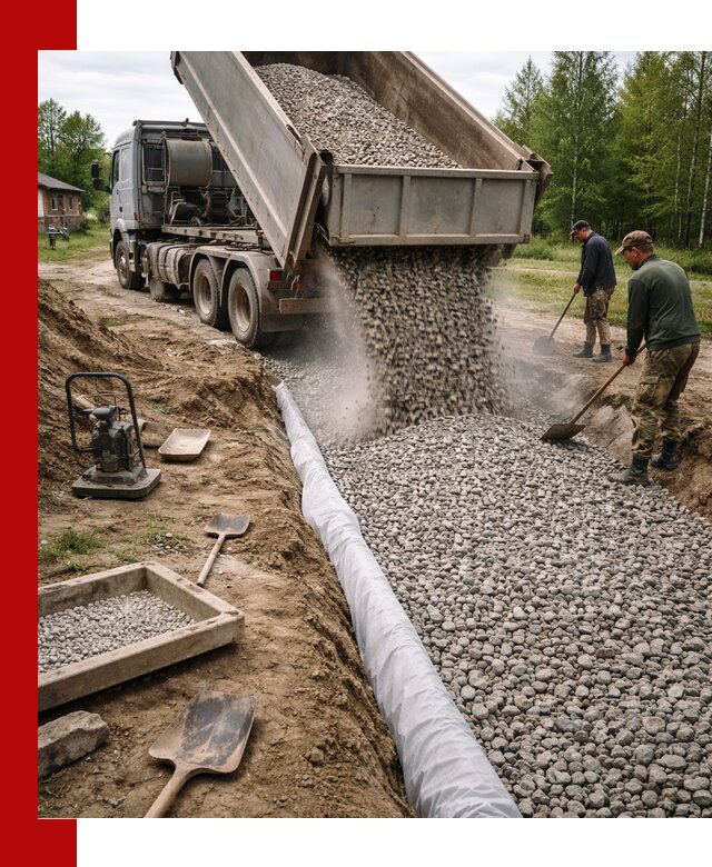 Гравий для дренажа с доставкой в Красногорске качественный и недорогой
