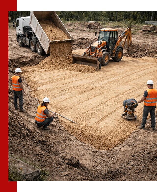 Устройство песчаной подушки для фундаментов и дорог в Красногорске